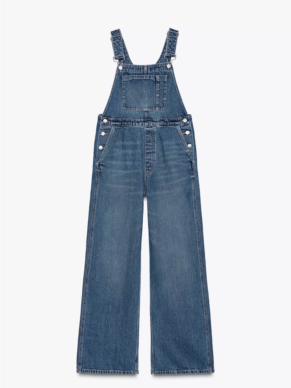 Zara Classic Blue Denim Wide-Leg Overalls